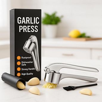 CASAFOYER Garlic Press Set, Durable Stainless Steel Mincer & Crusher, Rustproof Kitchen Tool