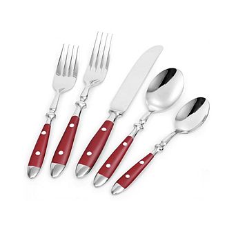Forged Flatware Set With Red Handle