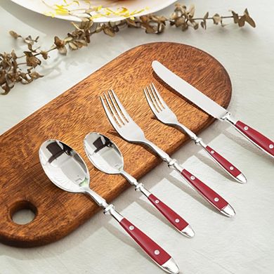 Forged Flatware Set With Red Handle