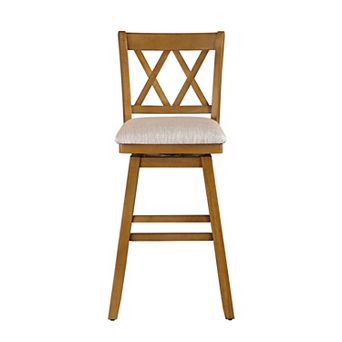 Brookline 29 in Pure Oak High Back Wood 43 in Swivel Bar Stool with Fabric Seat