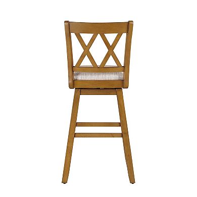 Brookline 29 in. Pure Oak High Back Wood 43 in. Swivel Bar Stool with Fabric Seat