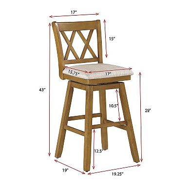 Brookline 29 in. Pure Oak High Back Wood 43 in. Swivel Bar Stool with Fabric Seat