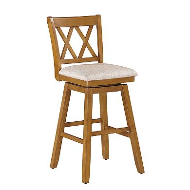 Brookline 29 in. Pure Oak High Back Wood 43 in. Swivel Bar Stool with Fabric Seat