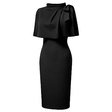 Womens Elegant Batwing Cape Pencil Dress for Parties