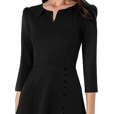 Womens Elegant A-Line Pleated Midi Dress with Front Slit