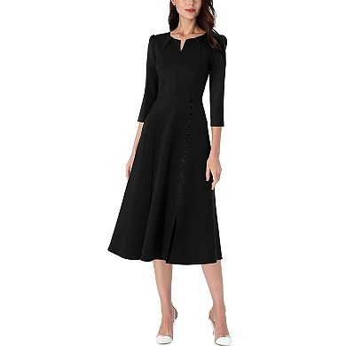 Womens Elegant A-Line Pleated Midi Dress with Front Slit