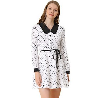 Womens Elegant Polka Dot Tie Neck Swing Dress
