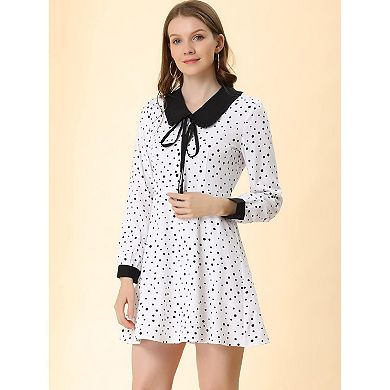 Womens Elegant Polka Dot Tie Neck Swing Dress