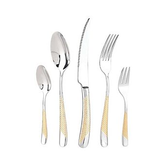 Gold Plated Handle Silver Flatware Set