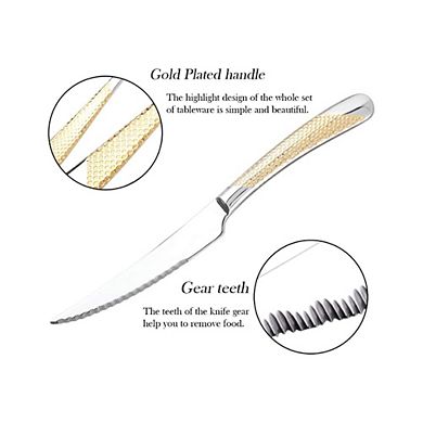 Gold Plated Handle Silver Flatware Set