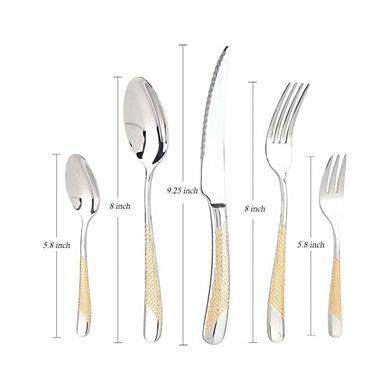 Gold Plated Handle Silver Flatware Set
