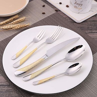 Gold Plated Handle Silver Flatware Set