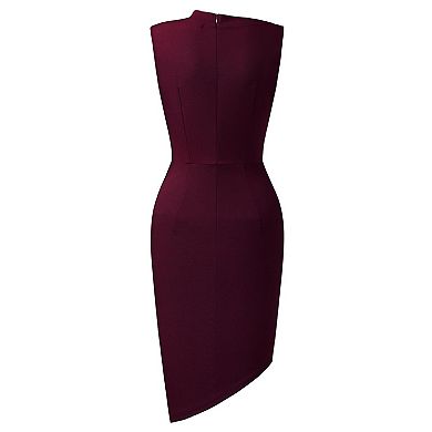 Womens Elegant High Neck Sleeveless Pencil Dress