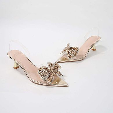 Ninetta Clear Slingback Heels with Crystal Bow