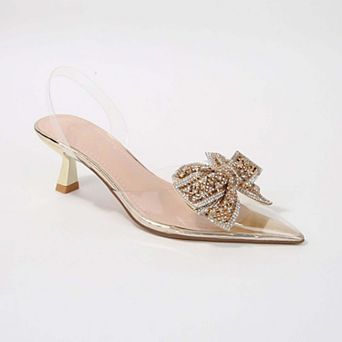 Ninetta Clear Slingback Heels with Crystal Bow