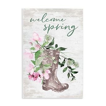 Stupell Home Decor Welcome Spring Seasonal Rain Boots Plaque Wall Art