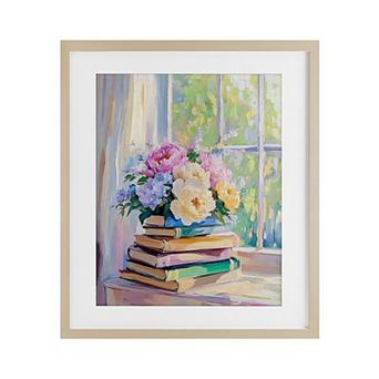 Stupell Home Decor Floral Book Stack Print Wall Art