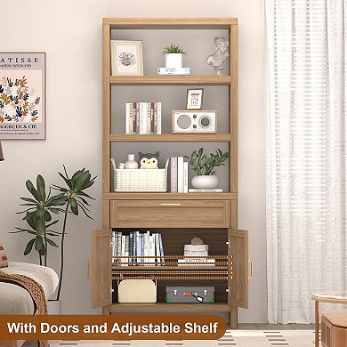 Fancihabor 71 Inch Tall Bookcase 5-Tier with Drawers Doors Adjustable Shelves