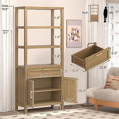 Fancihabor 71 Inch Tall Bookcase 5-Tier with Drawers Doors Adjustable Shelves