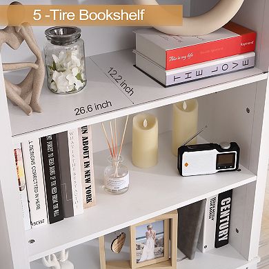 Fancihabor 6-Tier Farmhouse Bookshelf with Doors and Drawer Floor Standing