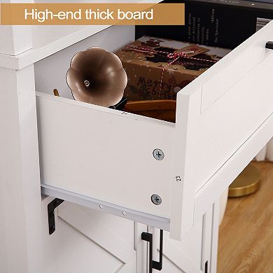 Fancihabor 6-Tier Farmhouse Bookshelf with Doors and Drawer Floor Standing