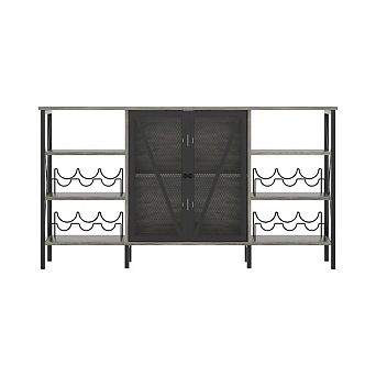 Industrial 4 tier Wine Bar Cabinet with LED Light, Wine Rack & Mesh Door - Sideboard for Kitchen