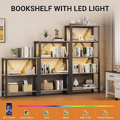 Fancihabor 3-Tier LED Bookshelf Open Shelves Wood and Metal Bookcase
