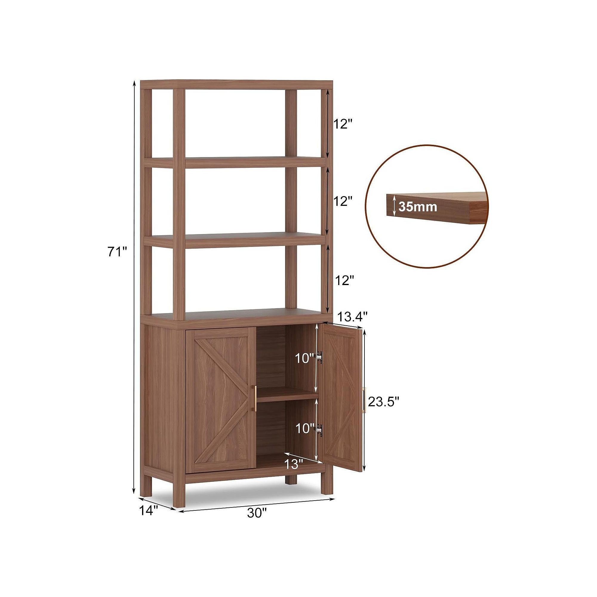 Bookcase cabinet dimensions diagram with detailed side profile
