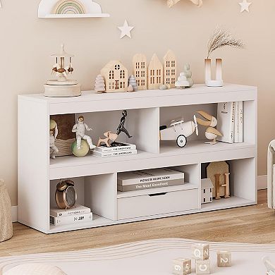 Fancihabor Wooden Kids Bookshelf Toy Organizer 5 Cubbies 1 Drawer Storage