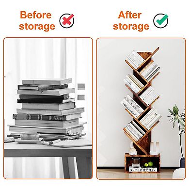 Fancihabor Tree-Shaped Wooden Floor Standing Bookshelf for Living Room Study