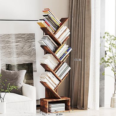 Fancihabor Tree-Shaped Wooden Floor Standing Bookshelf for Living Room Study