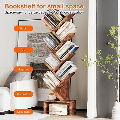 Fancihabor Tree-Shaped Wooden Floor Standing Bookshelf for Living Room Study
