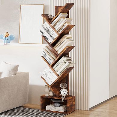 Fancihabor Tree-Shaped Wooden Floor Standing Bookshelf for Living Room Study