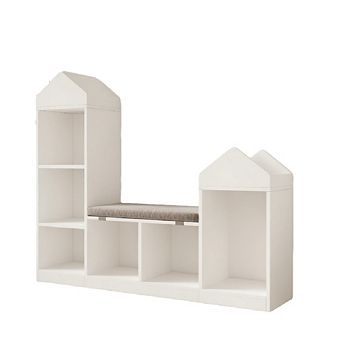 Fancihabor Kids Bookshelf with Reading Nook 47.75 Inch Wooden Bookcase 6-Cubby Storage