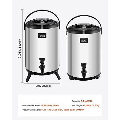 Set of 2 Insulated Beverage Dispenser with Temperature Display and Drip-Free Spigot - Silver