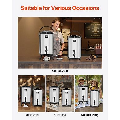 Set of 2 Insulated Beverage Dispenser with Temperature Display and Drip-Free Spigot - Silver