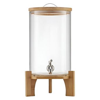 2.2-Gallon Glass Beverage Dispenser with Stainless Spigot and Wicker Stand