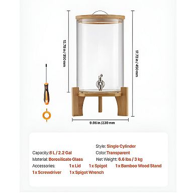2.2-Gallon Glass Beverage Dispenser with Stainless Spigot and Wicker Stand