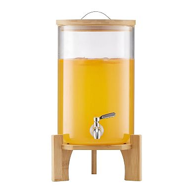 2.2-Gallon Glass Beverage Dispenser with Stainless Spigot and Wicker Stand