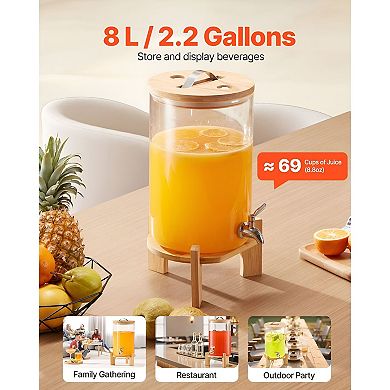 2.2-Gallon Glass Beverage Dispenser with Stainless Spigot and Wicker Stand
