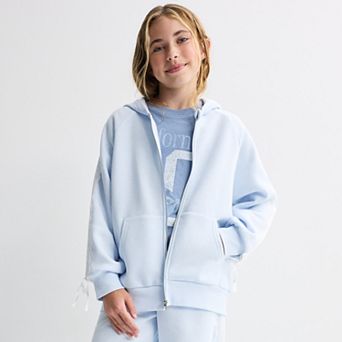 Girls 7-16 Harper & Ivy Zip Up Track Style Hoodie with Lace Twill Trim