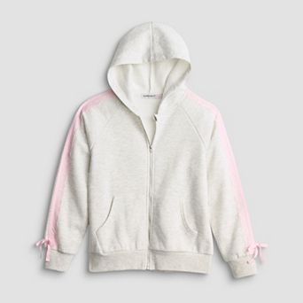 Girls 7-16 Harper & Ivy Zip Up Track Style Hoodie with Lace Twill Trim