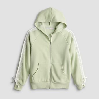 Girls 7-16 Harper & Ivy Zip Up Track Style Hoodie with Lace Twill Trim