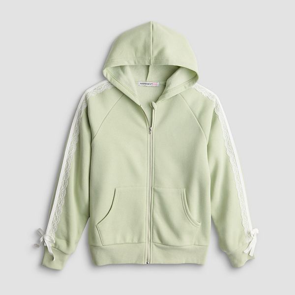 Girls 7-16 Harper & Ivy Zip Up Track Style Hoodie with Lace Twill Trim