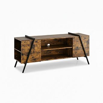 TV Stand with Slanted Metal Legs, Industrial Media Console with Adjustable Open Shelves