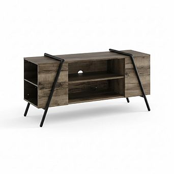 TV Stand with Slanted Metal Legs, Industrial Media Console with Adjustable Open Shelves