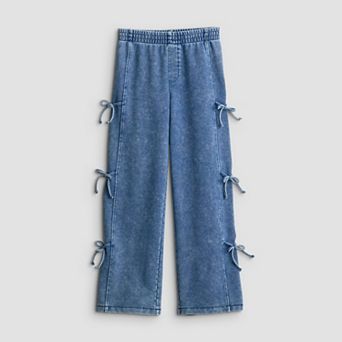 Girls 7-16 Vanilla Star Knit Wide Leg Jeans with Side Bows