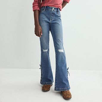 Girls 7-16 Vanilla Star Flare Jeans with Lace Up Hem