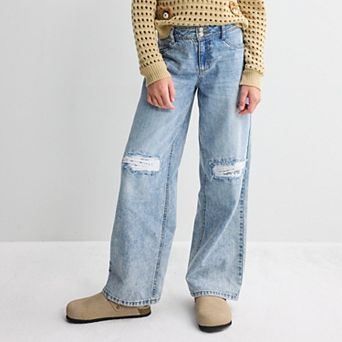 Girls 7-16 Vanilla Star Wide Leg Jeans with Lace Destruction