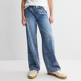 Girls 7-16 Vanilla Star Wide Leg Jeans with Rhinestone Stars